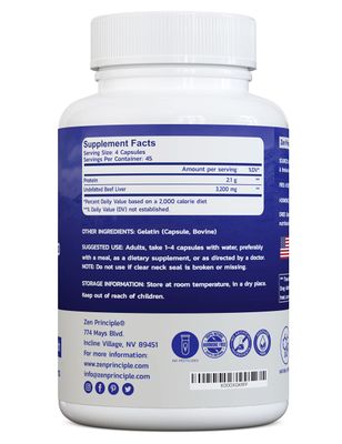 Zen Principle Beef Liver Supplement Grass-Fed, Pasture-Raised Cows. Desiccated Liver Supplement, No Hormones or GMO. Natural Energy from Iron, Protein, Vitamins. 2-Pack, 360 Capsules.