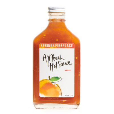 Springs Fireplace Aji Peach hot sauce - Small batch, Farmer grown, Aleppo peppers, Aji Limon peppers, Hot heat, hot sauce, Slow burn, Marinade, All natural, Low sugar, Gluten free, 200ml, 6.7oz
