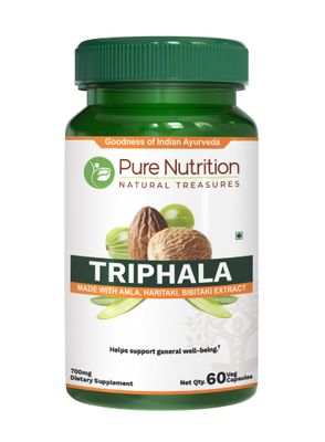 Pure Nutrition Triphala Extract 700mg - 60 Caps Extract Equiv. to 1900mg Triphala Fruit Powder Non GMO Once Daily 60 Days Supply.