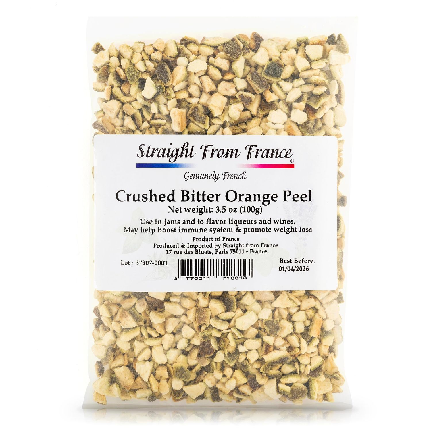 Straight from France Crushed Bitter Orange Peel, Rich in Nutrients and Antioxidants, Great to add extra Flavor to Jams, Preserves, Teas and other Infusions 100g 3.5 Ounce