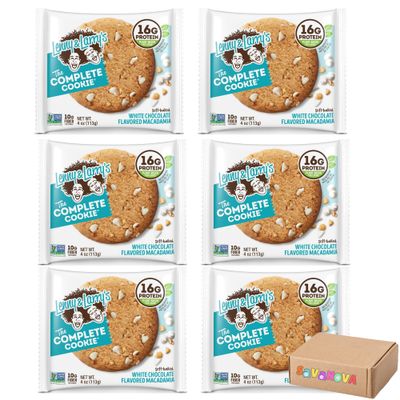 Lenny &amp; Larrys The Complete Cookie, White Chocolate Macadamia - 4oz Soft-Baked Vegan Cookies Pack of 6 by Savanova - Plant-Based, Non-GMO, High Protein Snack, Dairy-Free, Egg-Free