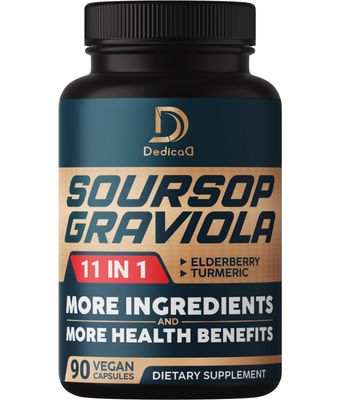 Soursop Graviola Capsules - 3 Months Supply - 9450mg Per Serving - 11 Herbs Elderberry, Turmeric Curcumin, Ginger Root, Milk Thistle - Mood, Mind, Body &amp; Immune Support - 90 Vegan Capsules