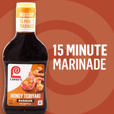 Lawry's Marinade, Honey Teriyaki, 15 Minute Marinade, No High Fructose Corn Syrup, Made with Honey, Soy Sauce, and Garlic, Great with Chicken, Shrimp, Salmon, and Vegetables, 12 fl oz