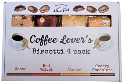 Northwest Biscotti 4 Flavor Variety Gift Box, Handcrafted and Soft Textured Biscotti - 6.8 oz total Coffee Lover&#39;s 4 Pack