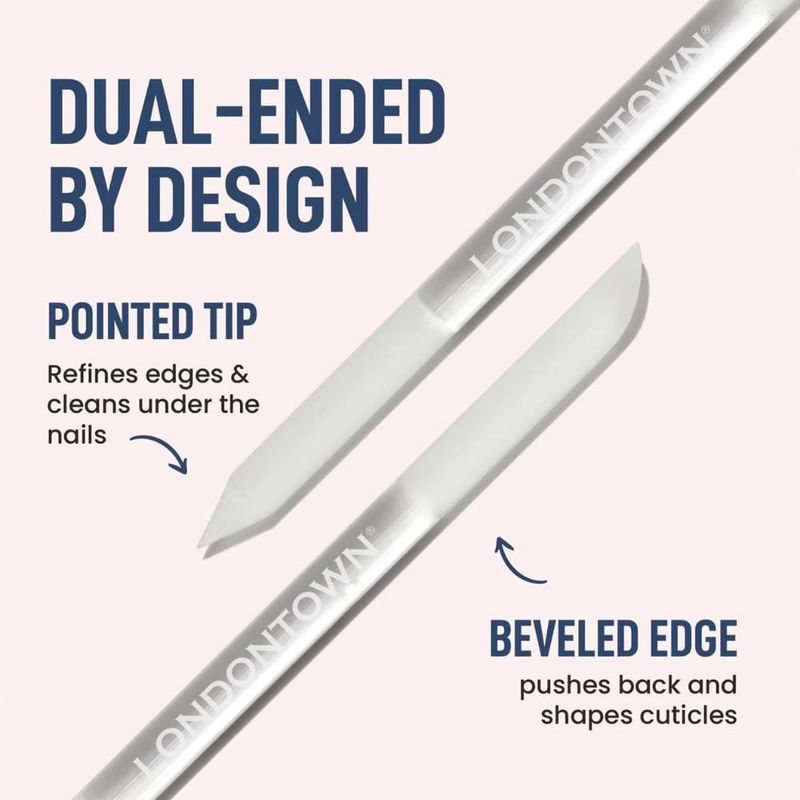 LONDONTOWN Double-Sided Glass Cuticle Pusher - Dual-Ended Under Nail Cleaner and Cuticle Remover Care Tool for Hands &amp; Feet for Manicure Pedicures