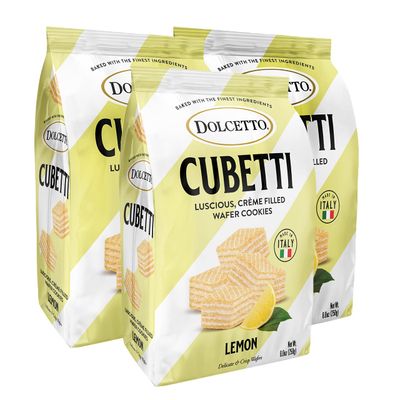 Dolcetto Cubetti Wafer Cookies, Creamy Lemon Flavor Sweets, Crispy Gourmet Treats made in Italy, NO Preservatives, 8.8oz Bag, Great snacks for sharing and gift baskets Pack of 3