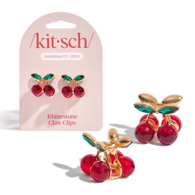 Kitsch Cherry Small Hair Clips for Women - Rhinestones Small Claw Clips Electroplated Metal Springs and Anti-Rust Finish Strong Hold for Updo and Cute Half Up Styles - 2pcs