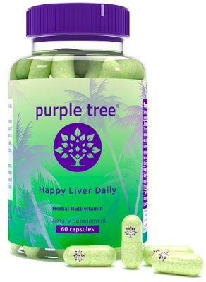 purple tree Happy Liver Daily Liver Support &amp; Cleanse with Milk Thistle 80 Silymarin, Dandelion Root, Artichoke Leaf, Vine Tea DHM, Vitamins &amp; More - 60 Liver Detox Veggie Pills