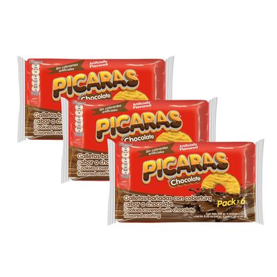 Picaras Chocolate Cookies Chocolate Flavored Covered Cookies On-The-Go Treat 8.45 Oz Pack of 3