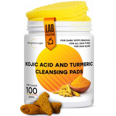 Kojic Acid and Turmeric Cleansing Pads - 100 Pads Enriched with Ginger Root Oil &amp; Amino Acids for Face &amp; Body - 100pcs