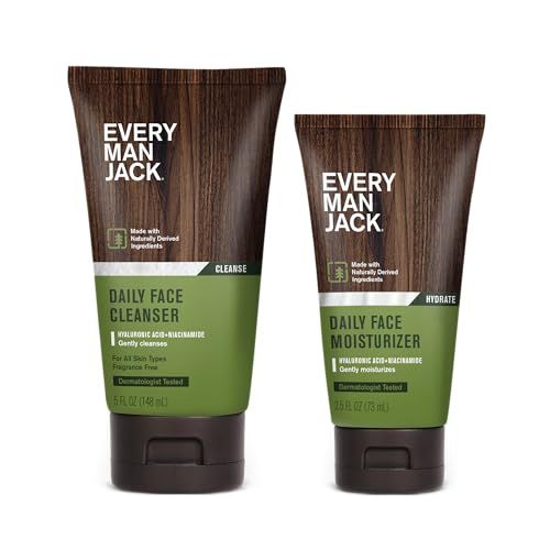 Every Man Jack Daily Face Wash &amp; Lotion Set, Deeply Cleanse, Moisturize, and Revive Dry, Tired Skin with Hyaluronic Acid, Niacinamide, and Aloe Vera - 2-Pack