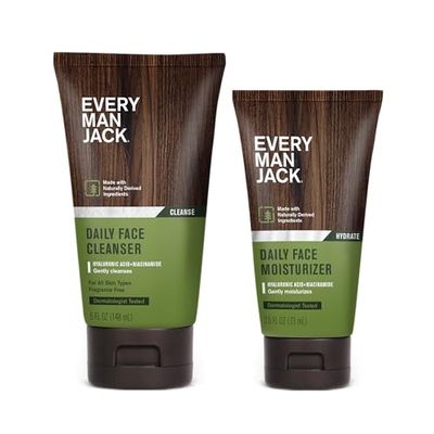 Every Man Jack Daily Face Wash &amp; Lotion Set, Deeply Cleanse, Moisturize, and Revive Dry, Tired Skin with Hyaluronic Acid, Niacinamide, and Aloe Vera - 2-Pack