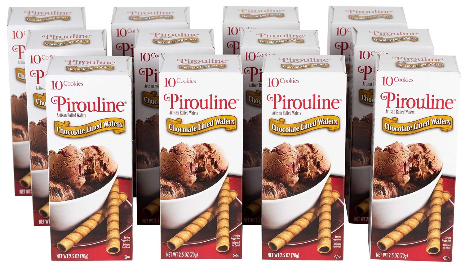 Pirouline Chocolate lined Rolled Wafers, 2.5oz Cartons Pack of 12