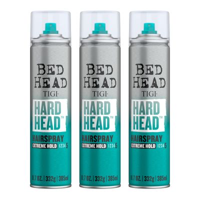 Bed Head TIGI Hard Head Hairspray for Extra Strong Hold - For All Hair Types - With Instant Dry &amp; Natural Shine - Use on Dry Hair - Premium Hair Care Products for Women &amp; Men - 11.7 oz 3 Pack