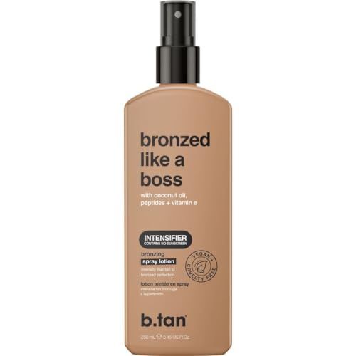 b.tan Sun Tanning Lotion Spray Bronzed Like a Boss - Brown Outdoor Bronzing Accelerator, Best Tan Intensifier, No SPF, Packed with Coconut Oil, Peptides, &amp; Vitamin E, Austrailian Brand, 8.45 Fl Oz