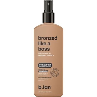 b.tan Sun Tanning Lotion Spray Bronzed Like a Boss - Brown Outdoor Bronzing Accelerator, Best Tan Intensifier, No SPF, Packed with Coconut Oil, Peptides, &amp; Vitamin E, Austrailian Brand, 8.45 Fl Oz