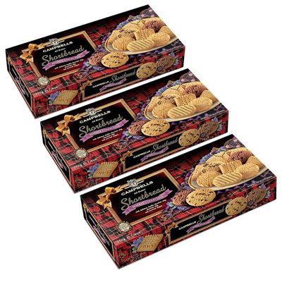 Campbells Shortbread Reserve Collection All Butter Cookies Buttery Shortbread with Double Chocolate Chips &amp; Assorted Shapes Delicious British Assortment Gift Box 7.41 Oz Pack of 3