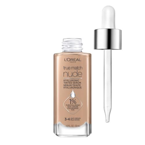 L&#39;Oreal Paris True Match Nude Hyaluronic Tinted Serum Foundation with 1 Hyaluronic acid, Light-Medium 3-4, 1 fl. oz.