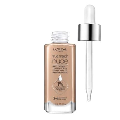 L&#39;Oreal Paris True Match Nude Hyaluronic Tinted Serum Foundation with 1 Hyaluronic acid, Light-Medium 3-4, 1 fl. oz.