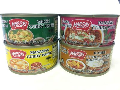 Maesri Variety Curry Paste 4pk Green, Karee, Masaman, &amp; Panang Curry - 4 oz