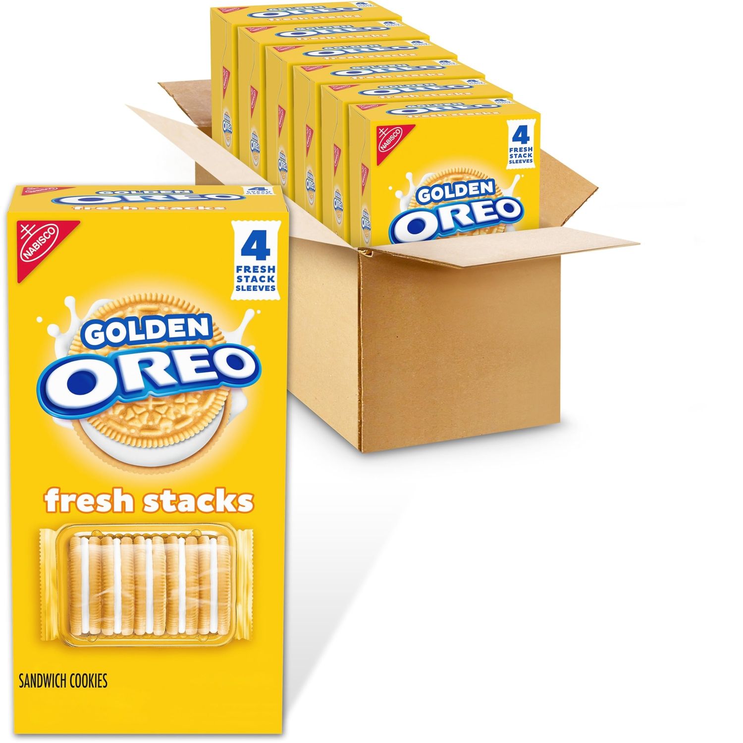 OREO Fresh Stacks Golden Sandwich Cookies, Bulk Travel Snacks, 6 Boxes 24 Multi Snack Packs