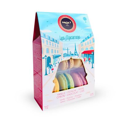 Maxim&#39;s De Paris - Macaron Gift Box, Gift box, 6 French Macarons Cookies, Strawberry, Vanilla, Coffee, Pistachio, Lemon, Chocololate.