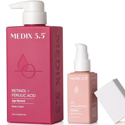 Medix 5.5 Retinol Body Lotion 3 Hyaluronic Acid Booster Serum Moisturizer Skin Care Set, Crepey Skin Care Treatment, Retinol Body Cream, Retinol Cream Targets Sagging Crepe Skin &amp; Wrinkles, 2PC