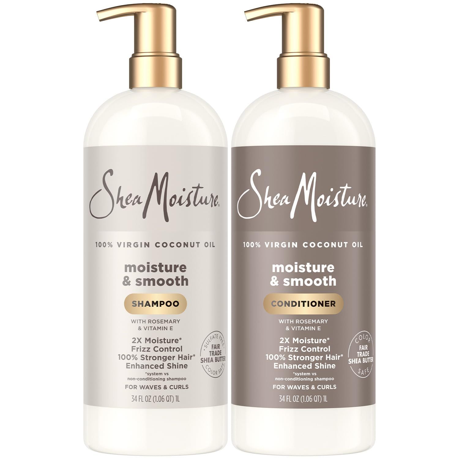 SheaMoisture Shampoo &amp; Conditioner, Moisture &amp; Smooth for Wavy, Curly Hair Strengthening &amp; Frizz Control, 34 Oz Ea