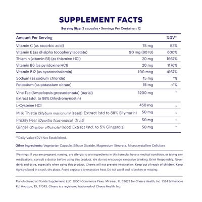 Cheers Restore Supplement with DHM L-Cysteine Feel Better After Drinking &amp; Support Your Liver 24 Doses Dihydromyricetin, Cysteine, Milk Thistle, Prickly Pear, B-Vitamins, Ginger