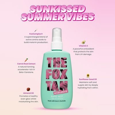 The Fox Tan Rapid Tanning Mist, Tanning Accelerator Mist For Darker &amp; Faster Tans, Creates Golden, Flawless Tan Skin, Vegan &amp; Cruelty Free, 120mL