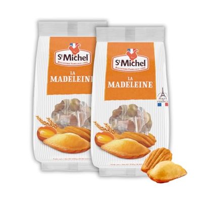 St Michel Traditional Madeleines French Sponge Cakes Made In France, Pack of 2 250g each Non-GMO. Total of 20 Individually Wrapped All Butter Traditional Madeleines Sponge Cakes