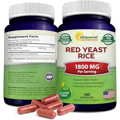 aSquared Nutrition Red Yeast Rice 1800mg - Dietary Supplement Vegan Powder Pills to Support Cardiovascular Health - 180 Veggie Capsules