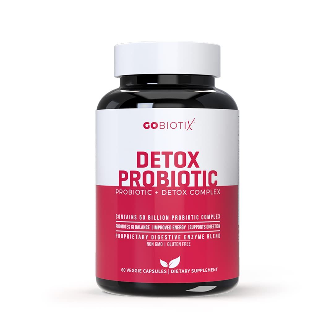 GOBIOTIX Detox Probiotic Supplement for Digestive Health - Milk Thistle, Turmeric, and Dandelion Root, Enzymes for Gut Health - 50 Billion CFU - 60 Capsules