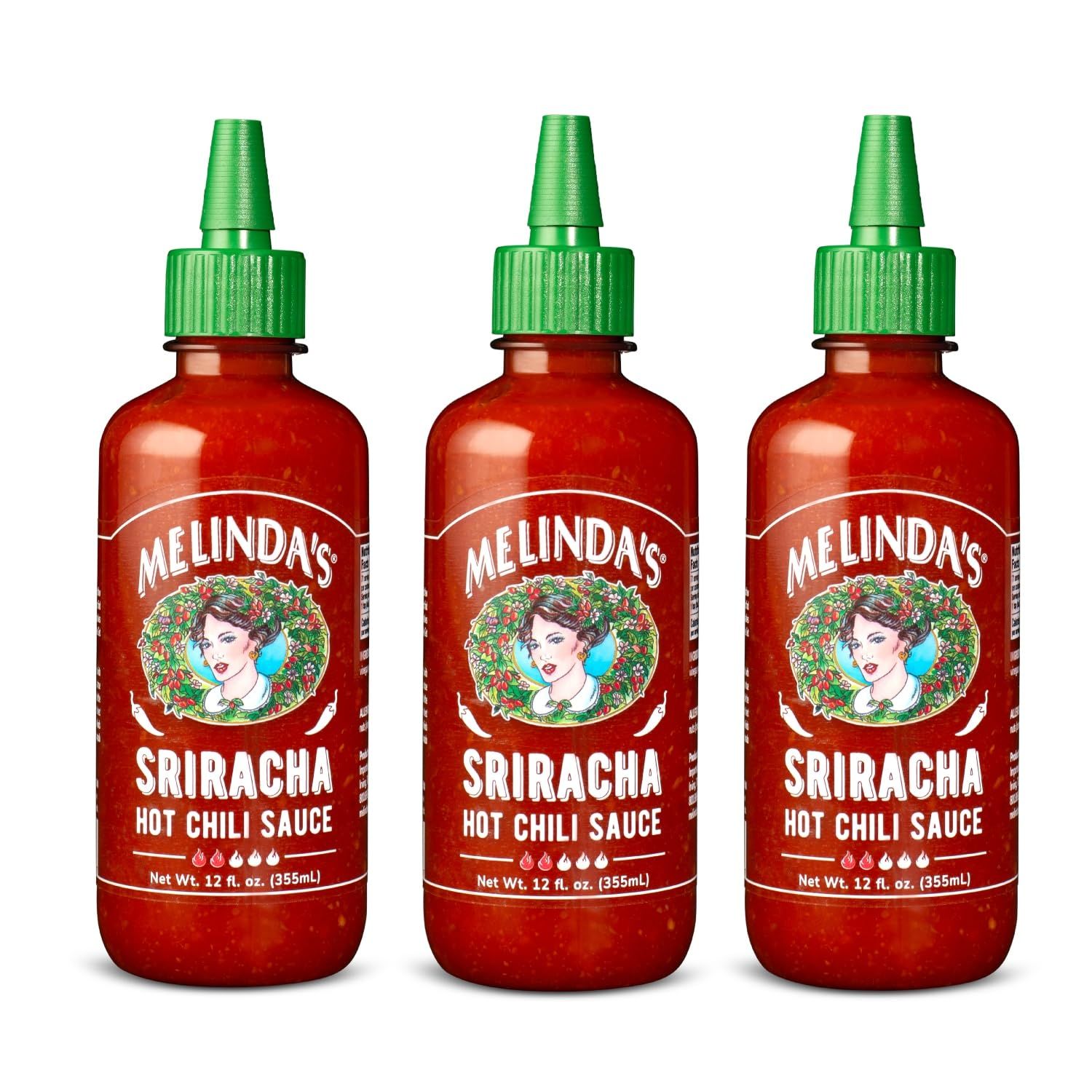 Melindas Sriracha Hot Sauce - Classic, Gourmet Sriracha Sauce Made with Fermented Red Jalapenos &amp; Garlic - Keto, Vegan, Non-GMO and Gluten Free Hot Sauce - 12oz, 3-Pack