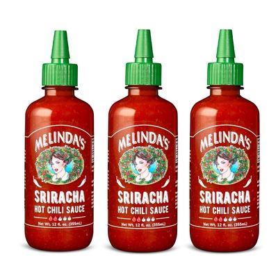 Melindas Sriracha Hot Sauce - Classic, Gourmet Sriracha Sauce Made with Fermented Red Jalapenos &amp; Garlic - Keto, Vegan, Non-GMO and Gluten Free Hot Sauce - 12oz, 3-Pack