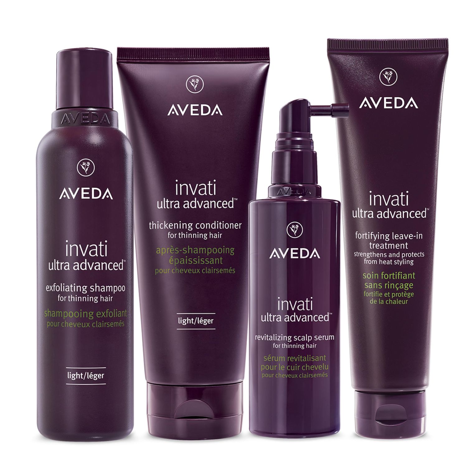 Aveda Invati Ultra Advanced Light 4-Step System Exfoliating Shampoo, Thickening Conditioner, Revitalizing Scalp Serum, Fortifying Leave-In Treatment Reduces Hair Loss by 77