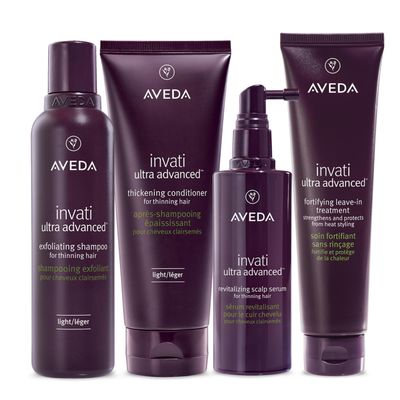 Aveda Invati Ultra Advanced Light 4-Step System Exfoliating Shampoo, Thickening Conditioner, Revitalizing Scalp Serum, Fortifying Leave-In Treatment Reduces Hair Loss by 77