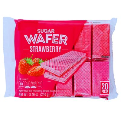 1 Strawberry Sugar Wafers, 8.46oz - 20 Packs Total Delicious Crispy Wafer Cookies with Strawberry Cream Filling Sweet Treats Party Favors Desserts Toppings Home Office School Travel Snacks