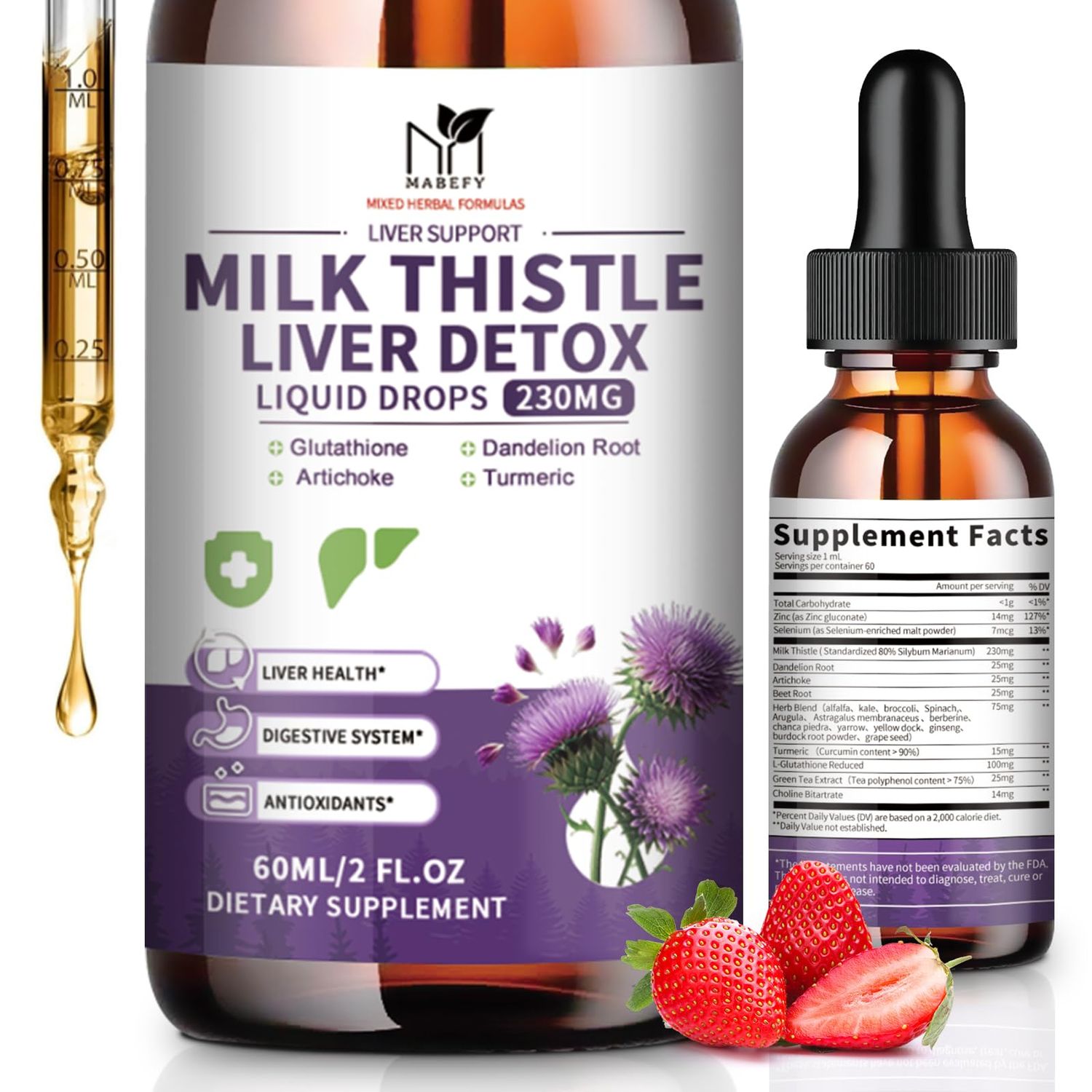 Milk Thistle Supplement, Liver Cleanse Liquid Drops Silymarin 230mg for Liver Repair, Antioxidant Support, Kidney Health Support with Dandelion Root, Turmeric, Glutathione - 2Fl Oz