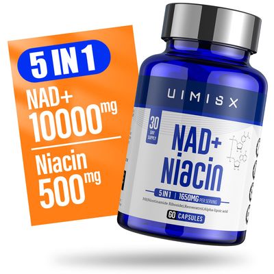 UIMISX NAD Supplement 1000mg Pure Organic &amp; NiacinVitamin B3 500mg, NAD Supplement for Woman and Man, Nicotinamide Riboside NR Supports Anti-Aging, Energy, Brain, Non-GMO, Gluten-Free