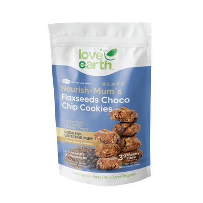 Love Earth Nourish Mums Flaxseeds Choco Chip Lactation Cookies 280g - Delicious &amp; Nutritious Snack for Breastfeeding Moms, Supports Natural Milk Supply, Packed with Omega-3, Healthy Lactation Aid