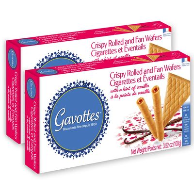Gavottes Ice Cream Wafer Cookies 100g - Wafer Rolls &amp; Fan Wafers 2 Pack Crisp &amp; Crunchy Wafer Thins, Made in France by Gavottes 2 boxes of 20 French Gaufrettes 2 x 100g3.52oz