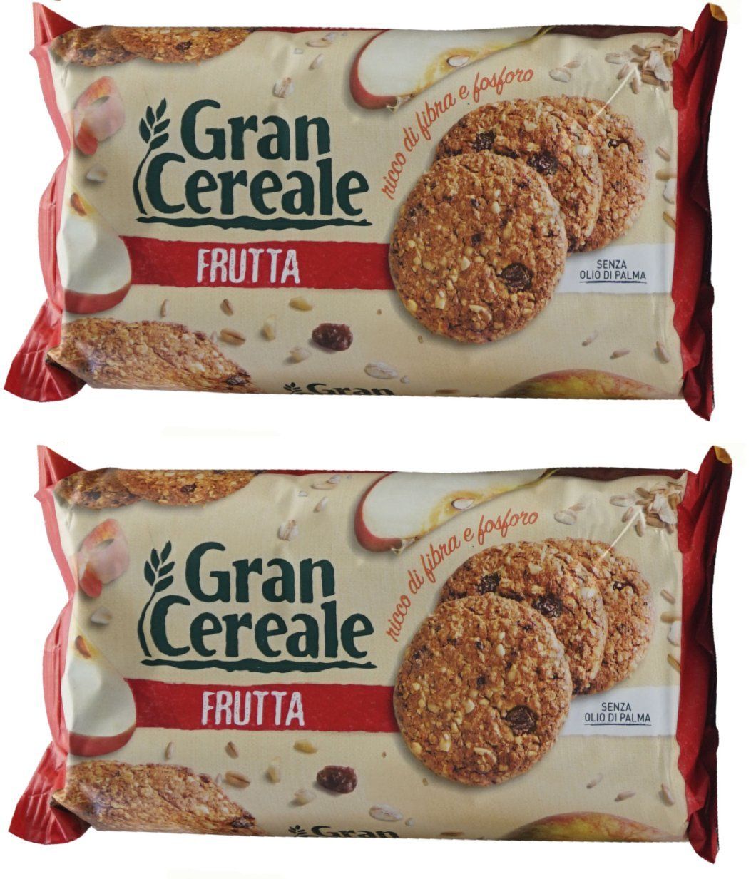 Mulino Bianco: Gran Cereale Frutta Fruit Cereals Cookies, High in Fibers Biscuits 17.63 Ounce 500g Packages Pack of 2 Italian Import
