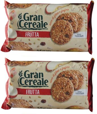 Mulino Bianco: Gran Cereale Frutta Fruit Cereals Cookies, High in Fibers Biscuits 17.63 Ounce 500g Packages Pack of 2 Italian Import