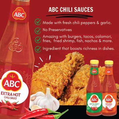 ABC Extra Hot Chili Sauce, 11.3 Oz, Spicy Sriracha Style Sambal, No MSG, Umami Flavor, Indonesian BBQ Dip Made with Chili &amp; Garlic