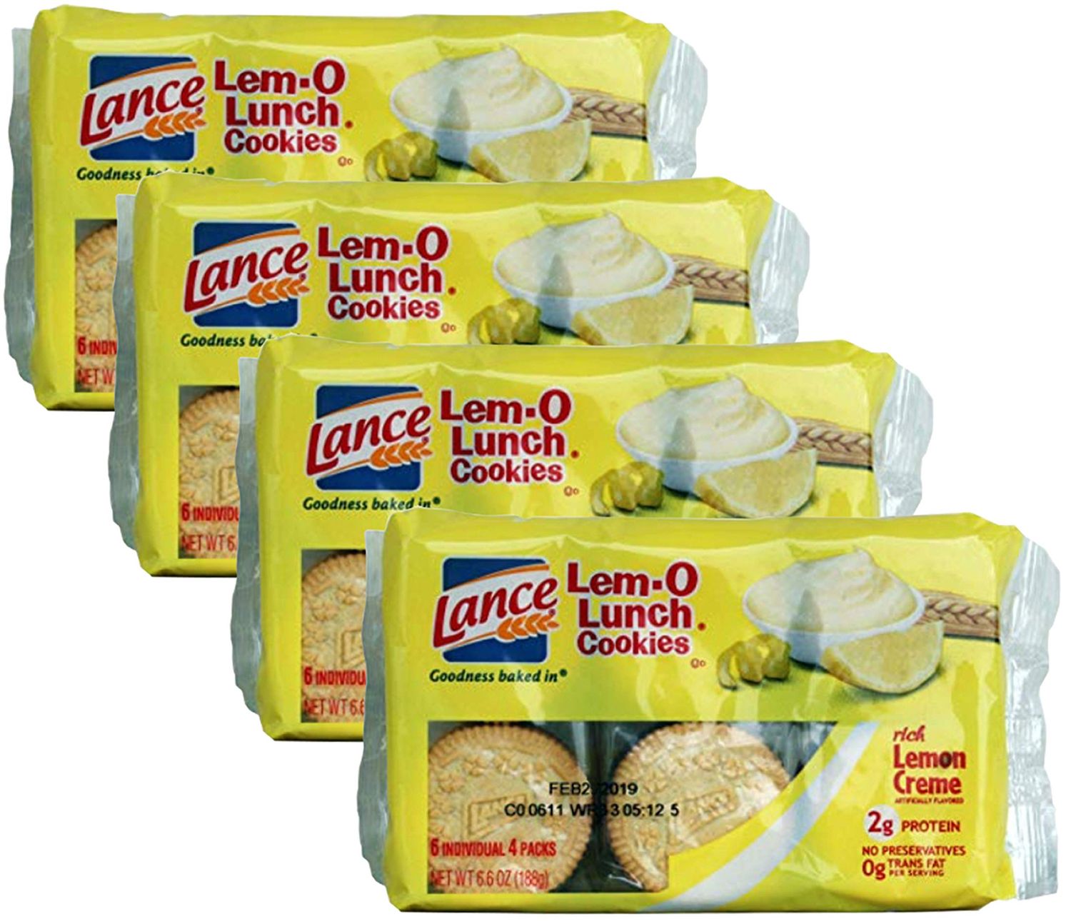 Lance Lem-O Lunch Cookies-Lemon Creme Sandwich, Quantity Four - 6.6 oz Packs 96 Cookies Total
