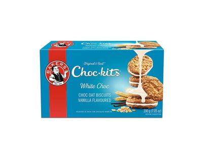 Baker&#39;s Choc-kits Crunchy Oat BiscuitsCookie White Chocolate Pack of 2 16 - 20 Cookies a Box Kosher Halal Real Chocolate Finest Ingredients 16oz