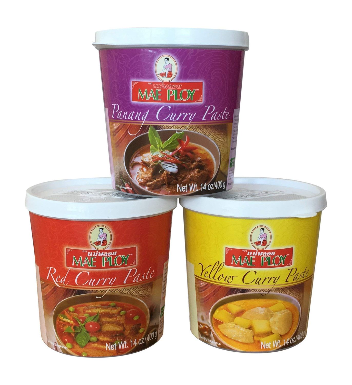 Mae Ploy Thai Curry Red, Panang and Yellow Paste, Variety Pack 14 oz Pack of 3