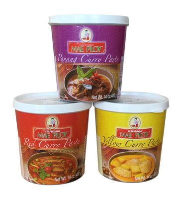 Mae Ploy Thai Curry Red, Panang and Yellow Paste, Variety Pack 14 oz Pack of 3