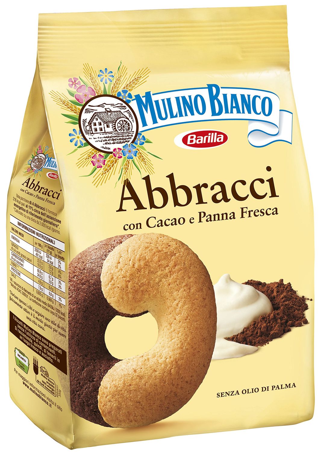 Mulino Bianco: Abbracci shortbread with cream and cocoa - 24.69 Oz 700g Italian Import
